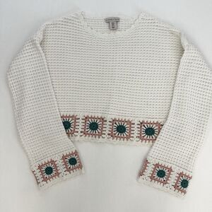 Sincerely Jules Sweater Crop XL‎ Cottage Core 70s Floral Crochet Style Top READ*